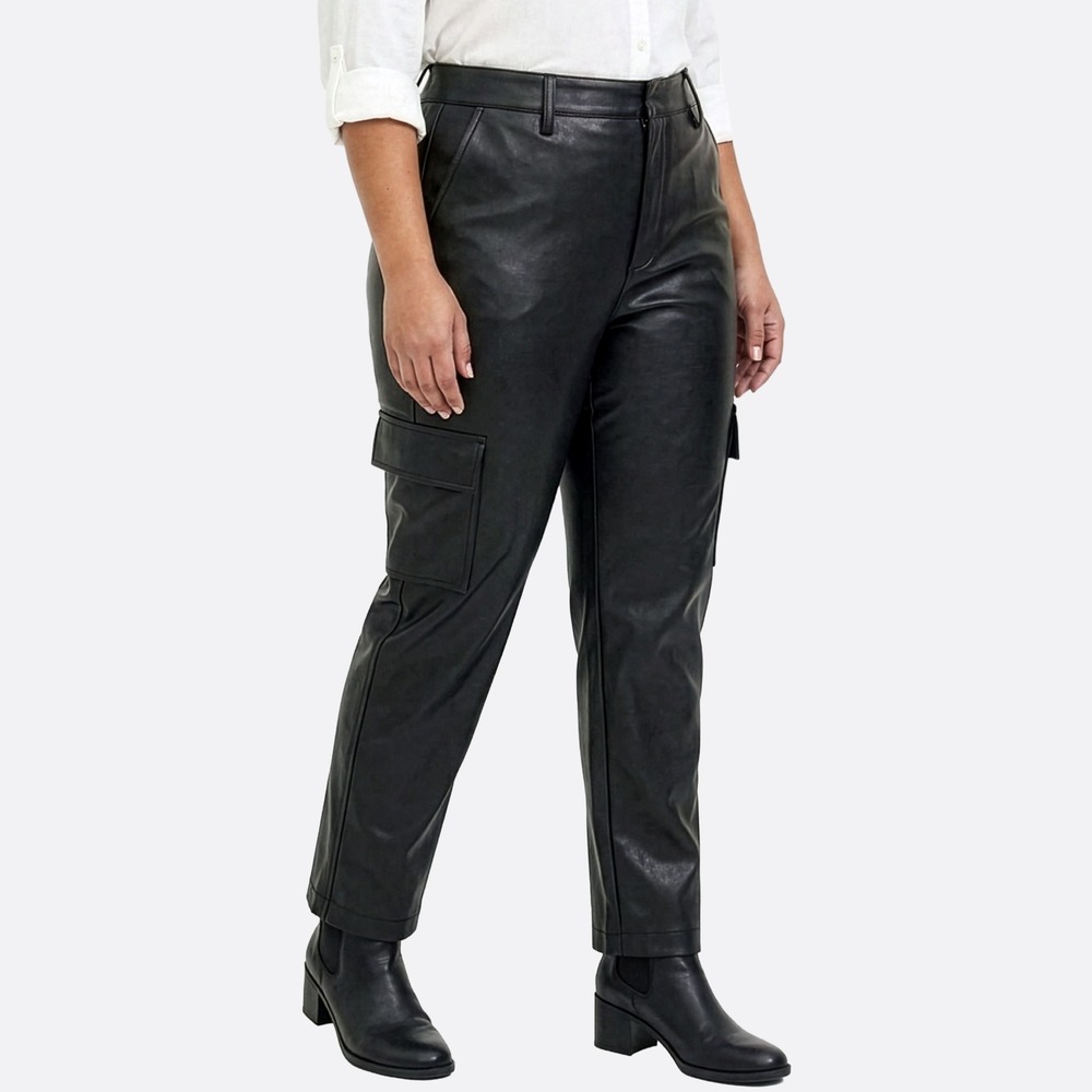 Express Faux Leather Cargo Pants Black M L 0X High Rise Modern Straight Leg